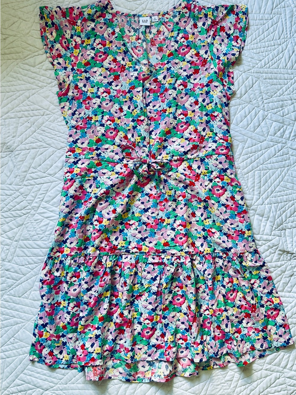 Gap Flutter Sleeve Tie-Waist Ruffle Tiered Mini Dress